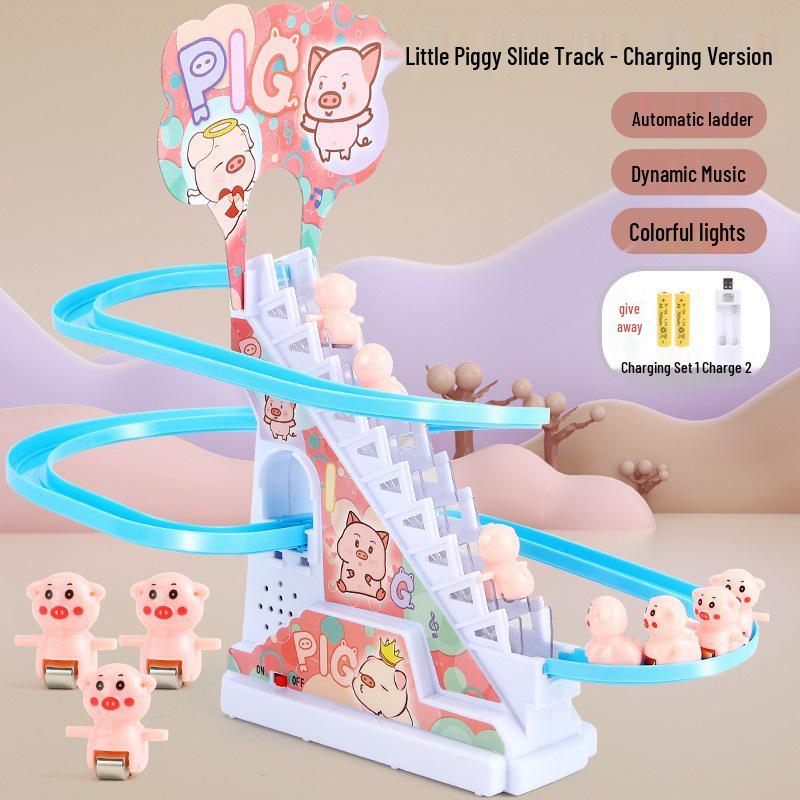 Automatic Stair Climbing Duck Educational Toy for Kids - Light & Sound Electric Track Slide
