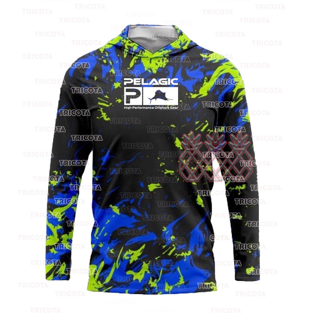 PELAGIC Hooded Fishing Suit Outdoor Summer Long Sleeve Sunscreen Suit Quick Drying Breathable Luya Fishing Suit