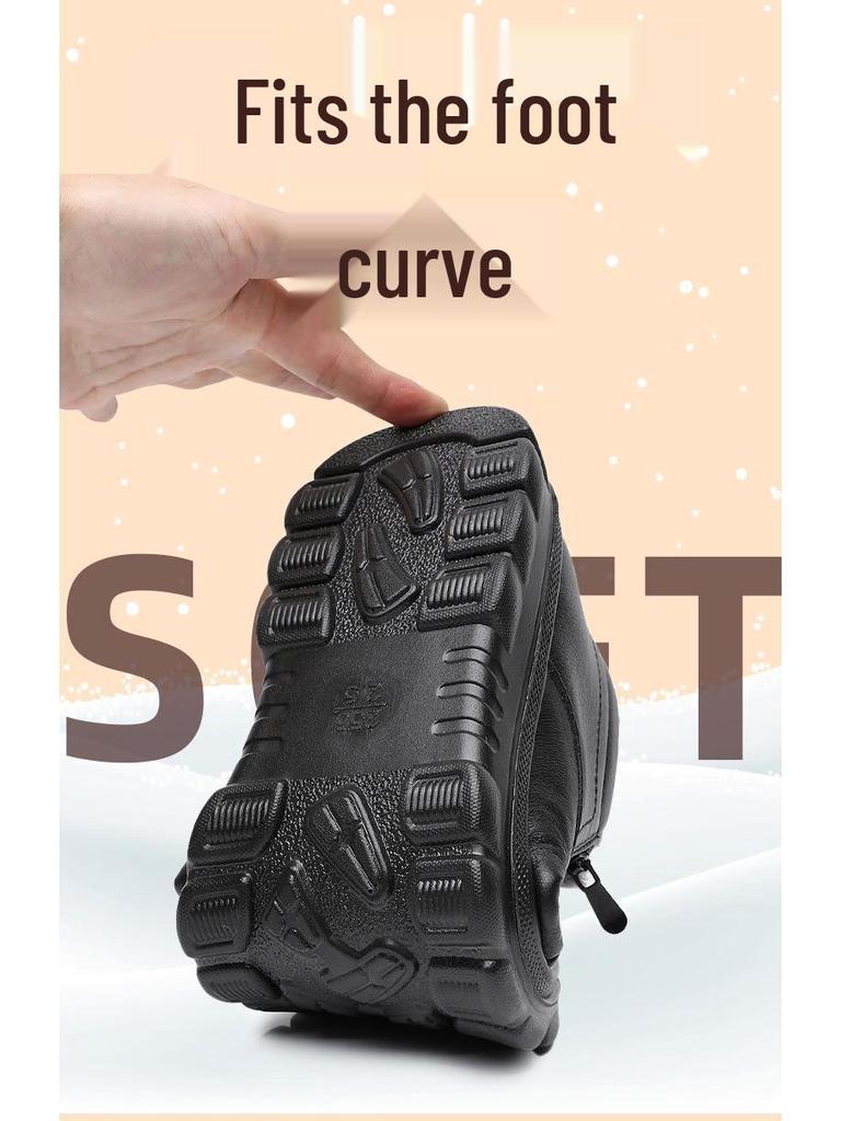 Men's Winter Velvet-Lined Non-Slip Soft Sole Boots for Middle-Aged and Elderly.