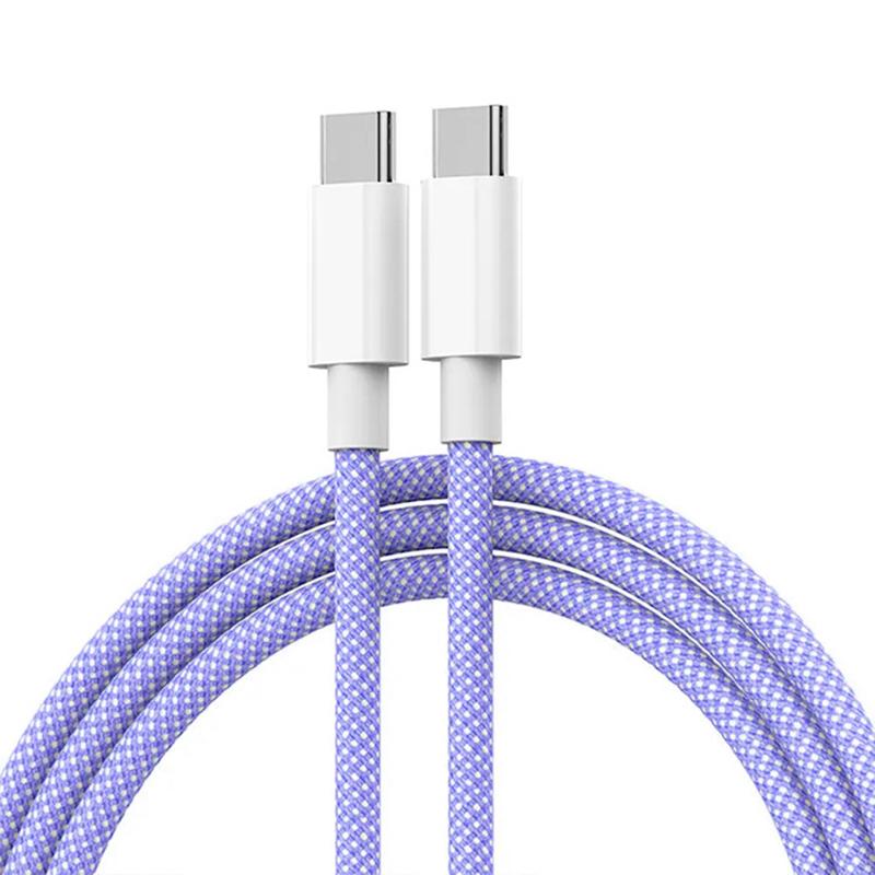 

1M 1.5M 3M Type C to Type C Color Cable For PD 60W Fast Charging Cable For iPhone 15 Series Samsung Xiaomi Type-C Weaving Cable 1m фиолетовый