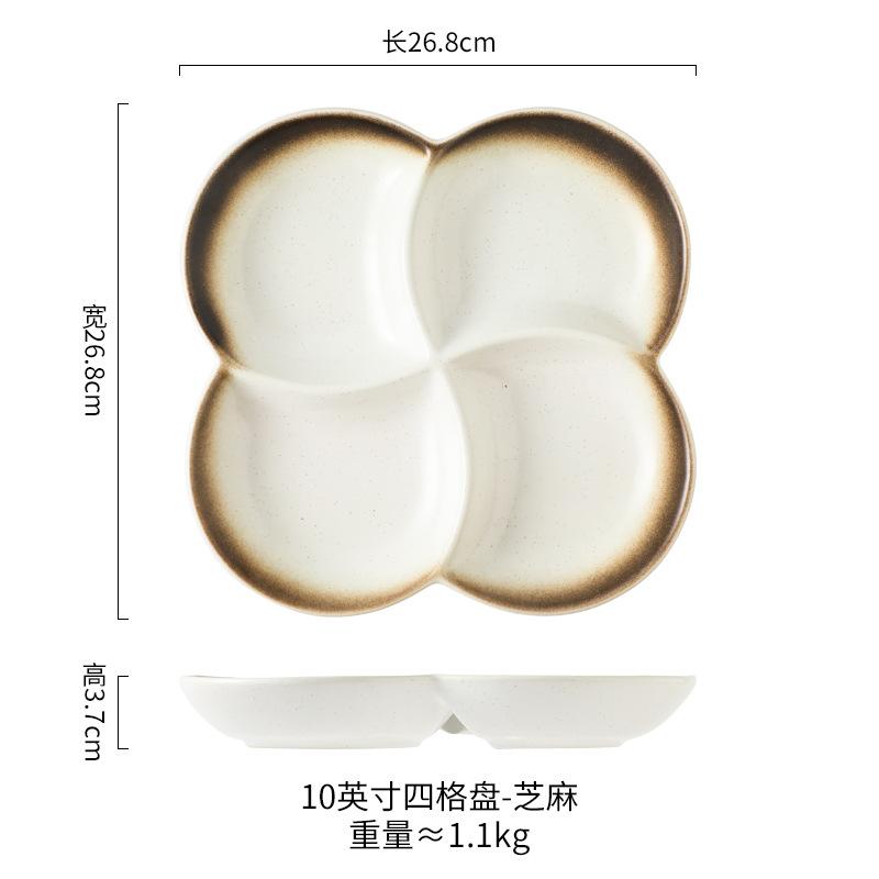 4Compartment Ceramic Divided Plate Portion Control Diet Tray Multi Grid Fruit Breakfast Dish Household Tableware Serving Platter