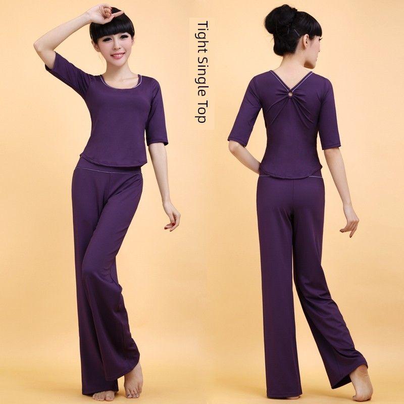 

Games Yoga Clothes New Arrival Yoga Clothes Middle School Long Sleeves Women s Fitness Clothes Sports Dance Performance Unlined Top with Chest Pad Dark purple (single top)(03450DC) M