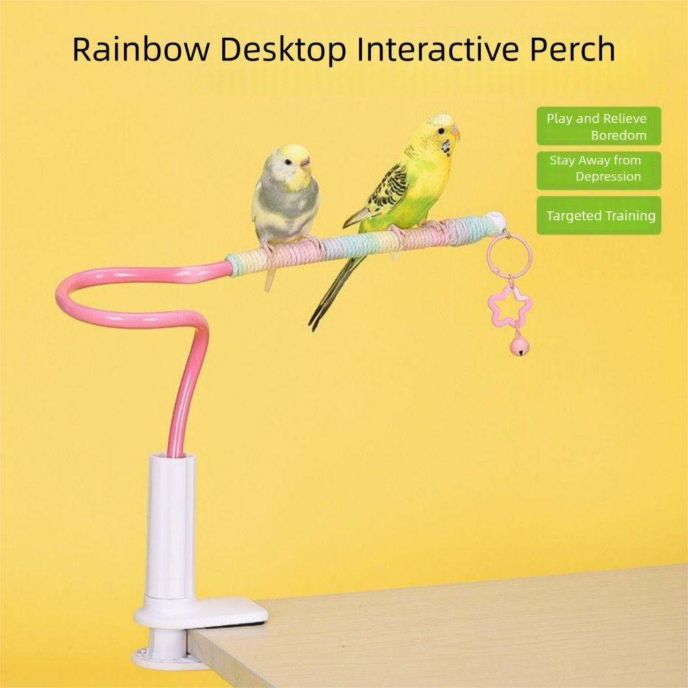 With Bell Bird Perch Stand Stable Paw Grinding Sticks Tabletop Parrot Biting Rod Parakeet Cage