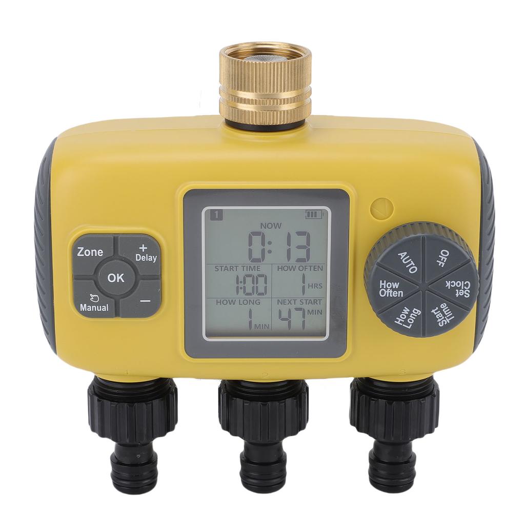 Water Timer with Rain Delay Manual Automatic Mode IPX5 Water Proof 3 Zone Irrigation Timer for Garden Lawn Flower Bed