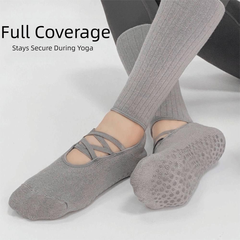 Mid Tube Length Grip Pilates Socks Breathable Fabric Strappy Grip Sock  Fitness Activities