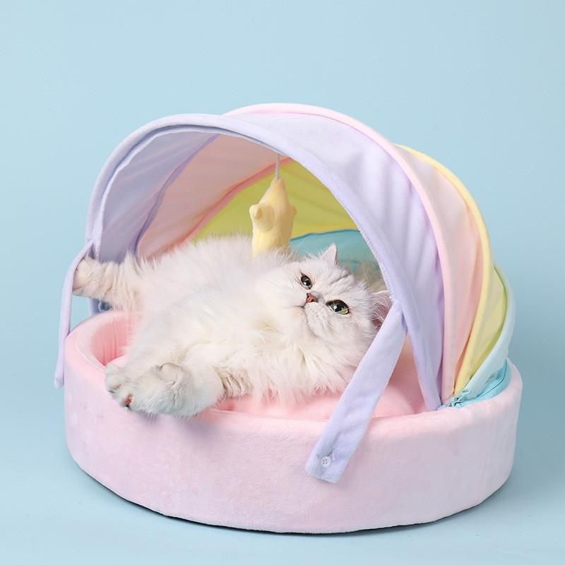 Rainbow Cat House Pet Bed Mat Soft Plush Four Seasons Universal Dog Kennel Supplies