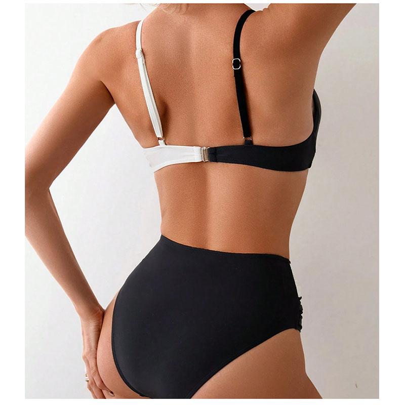 Nouveau Maillot de Bain Bikini Ensemble Côtelé Torsadé Bloc de Couleurs Sexy Deux Pièces Maillot de Bain