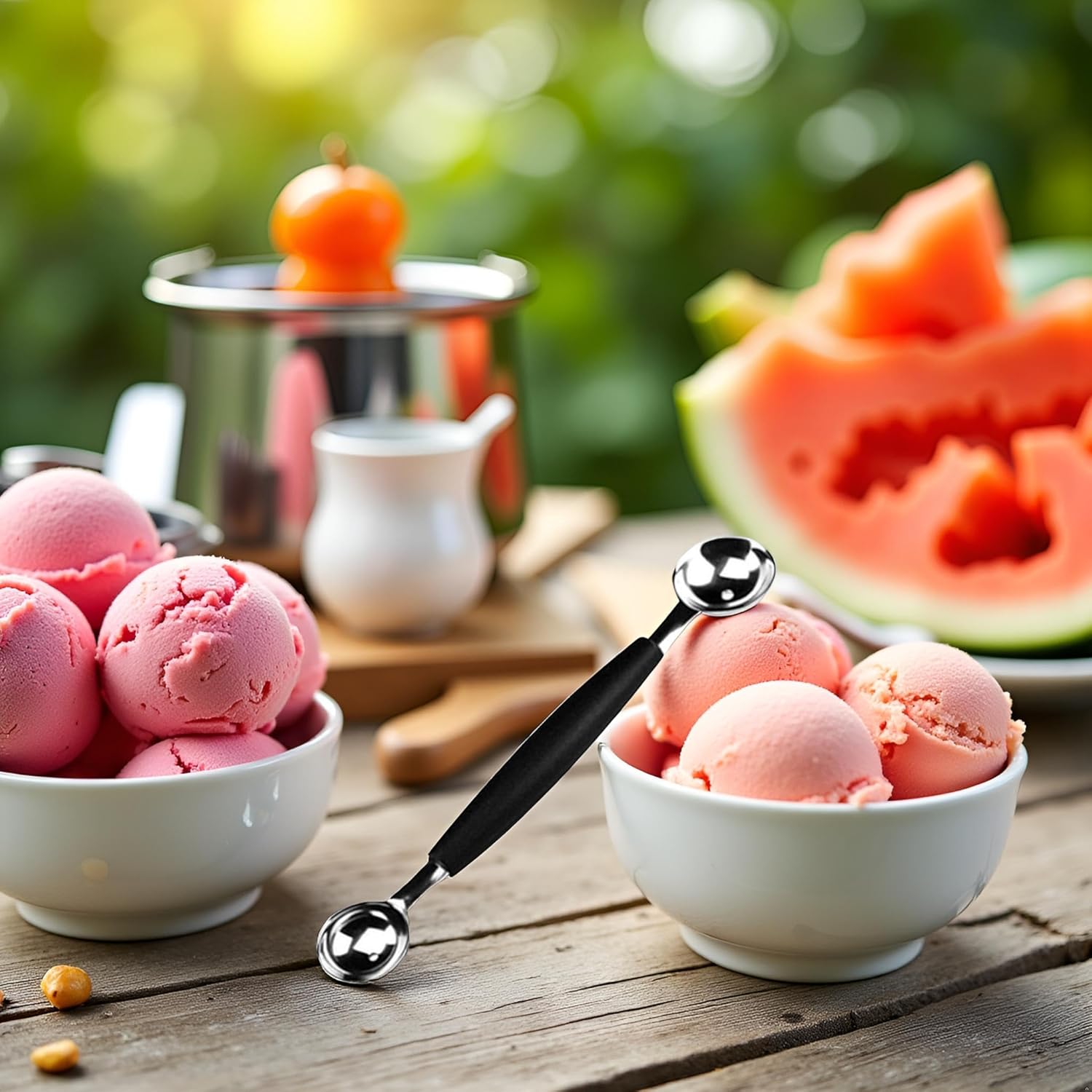 2 in 1 Black Stainless Steel Melon Ballers Melon Scoop,Double-Sided Fruit Melon Baller Spoon, Suitable Watermelon Cantaloupe Ice Cream Comfortable