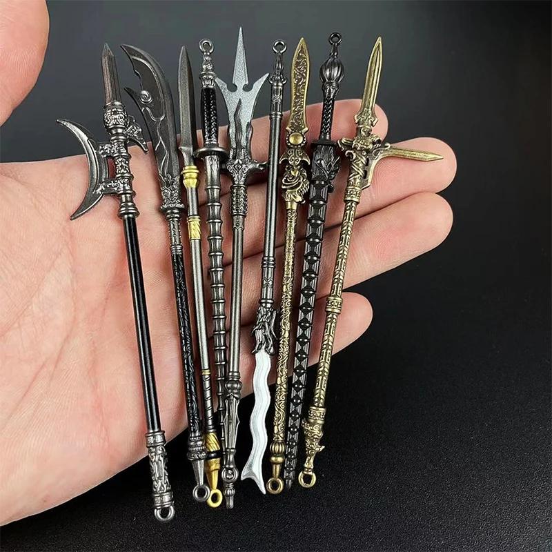 MiniKatana Cosplay Fake Sword Replica, Chinese Swords Prop, Metal Weapon Decoration, Miniature Desk Accessories, Retro Toy Knif