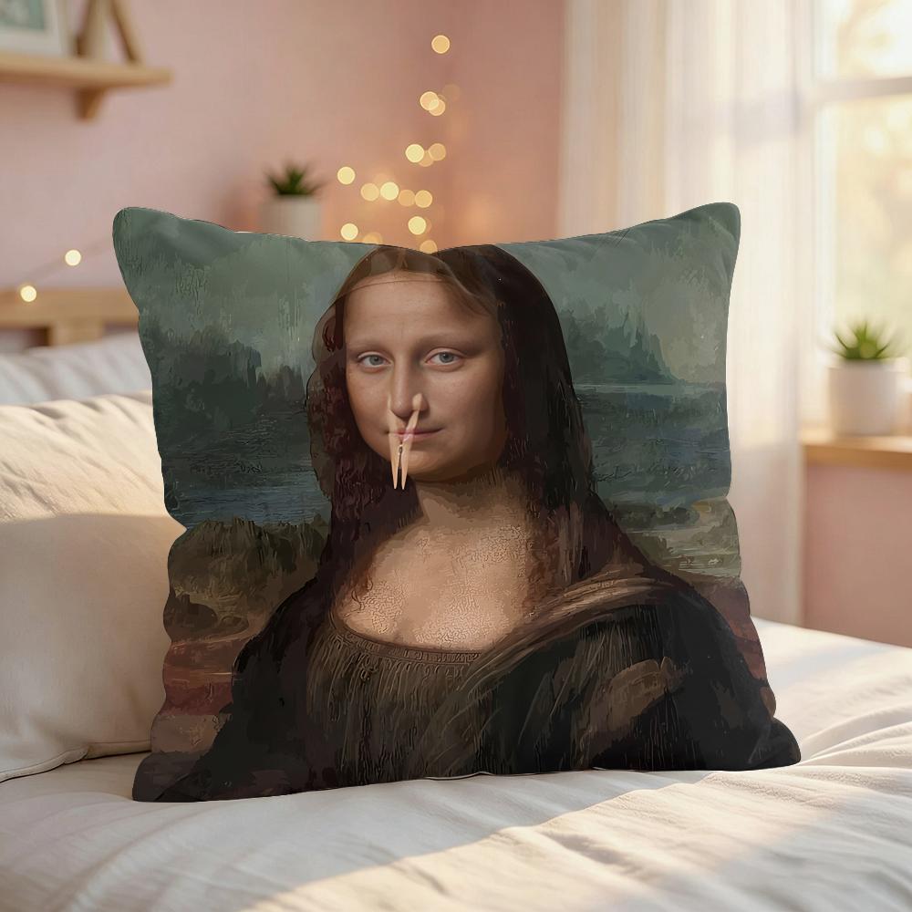 Mona Lisa Interesting Abstract Cushion Cover Silky Short Plush Invisible Zipper Dustproof Sofa Pillow Case For Home Decor