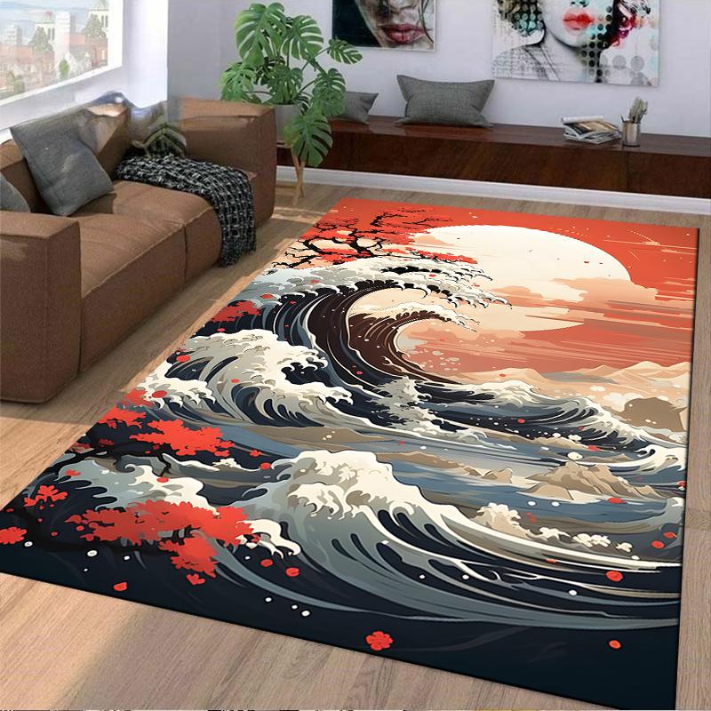 Stunning wave carpet with vivid sunset colors Suitable for use as an anti-slip game mat for living room and bedroom sofas