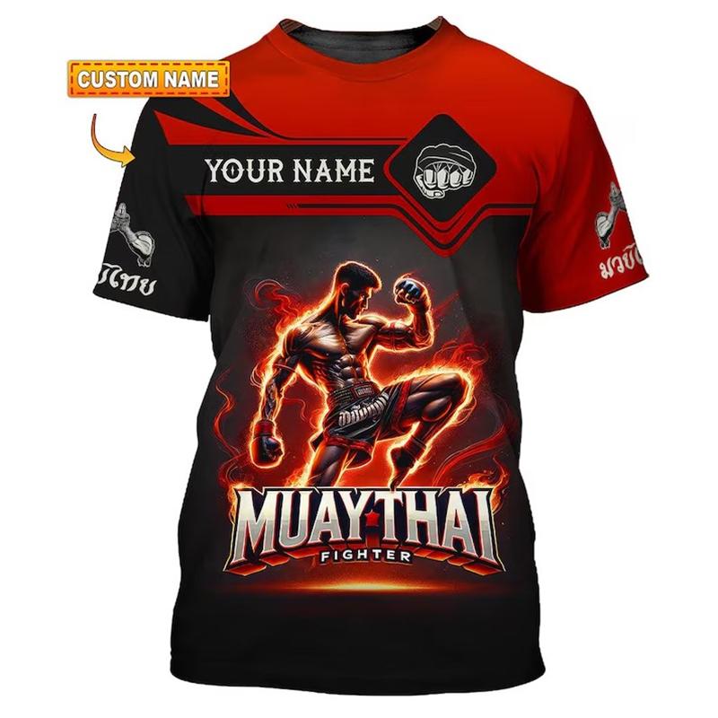 Boxing Gloves Print T-shirt Men's Clothing DIY Personality Name O Neck T Shirts Harajuku Flame Cool Streetwear 2025 Novelty Top