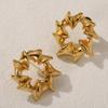 LNCHRAN Gold Tone Geometric Wreath Earrings - Women's Stainless Steel Twisted Pleat Design