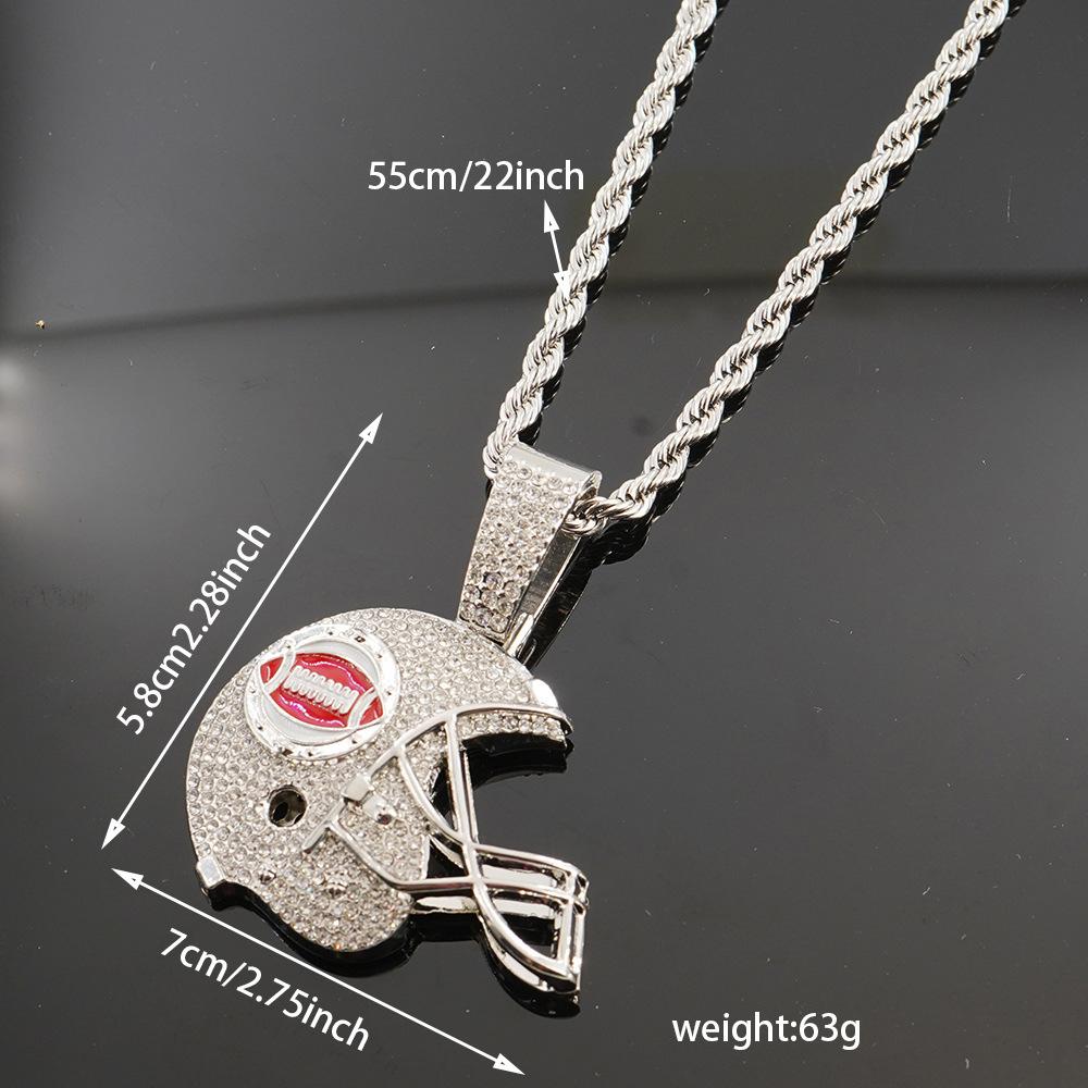 New hip-hop full diamond trend bouncing football helmet pendant with 5mm twist chain necklace