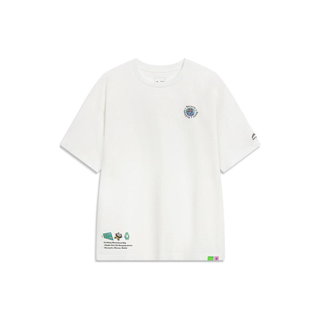 Li-Ning X Steven Harrington Cartoon Print Round Neck Short Sleeve T-Shirt Unisex Tops White AHST077-2