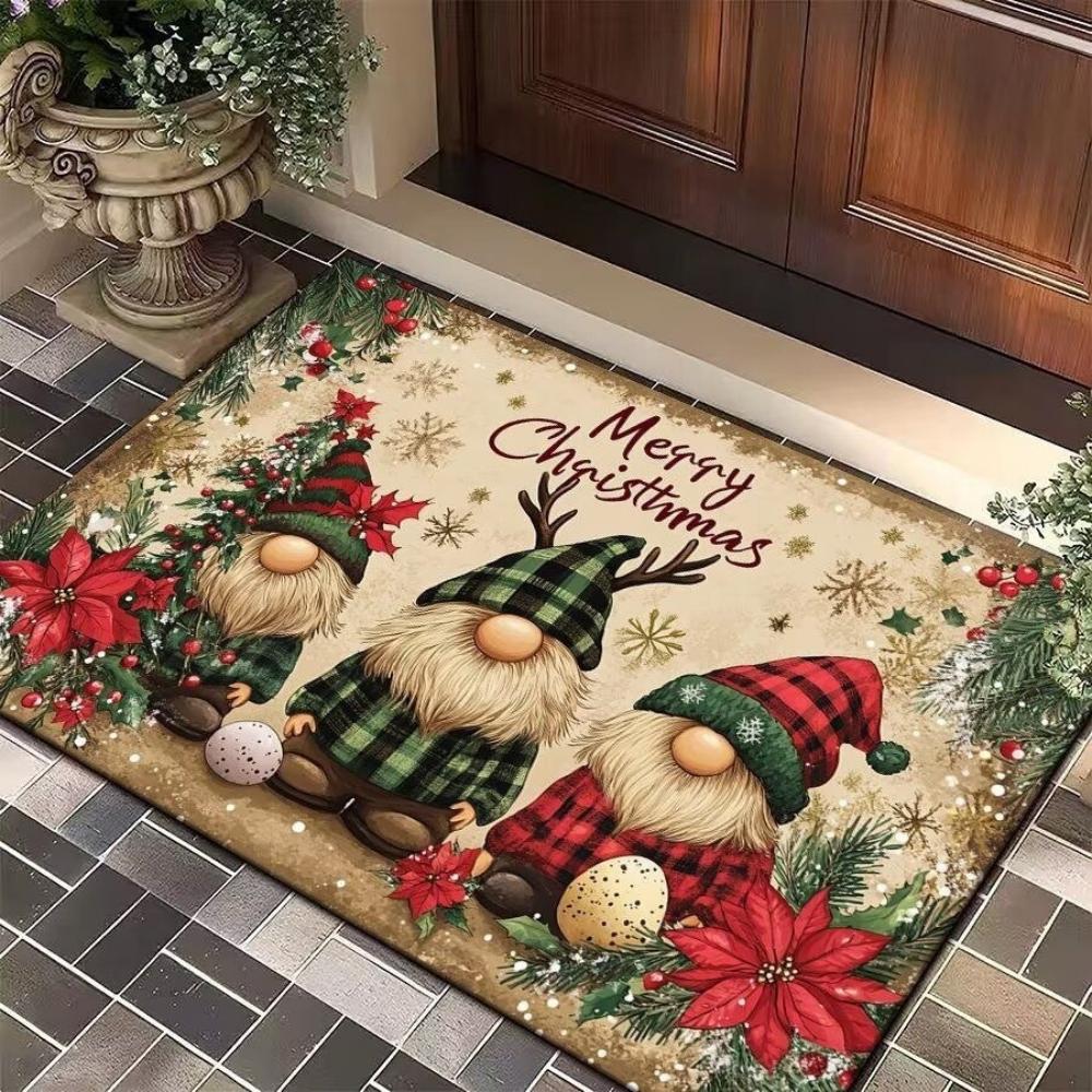 1pc Festive Christmas Entryway Mat Santa Elf Snowman Design Non Slip Floor Rug for Holiday Decor Living Room Bedroom Entrance