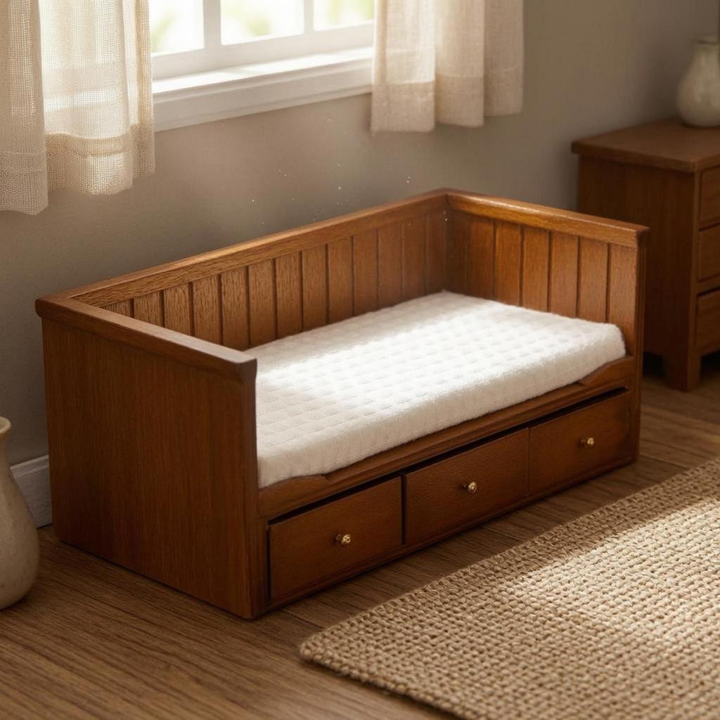 1 12 Scale Miniature Bed for Dollhouse Wooden Bedroom Furniture Decor Classic