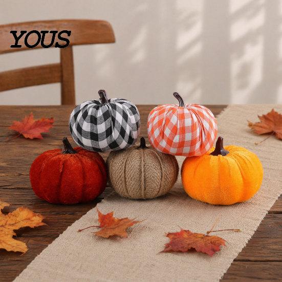 Autumn Harvest Decor 5 Pcs Fall Fabric Pumpkin Decor, Thanksgiving Farmhouse Stuffed Decorations Decoration, Small Faux Pumpkins for Home