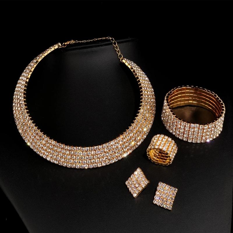 3/4 Stück Voll Diamant Halskette Ohrringe Ring Armband Hohl Diamant Halskette Brautset