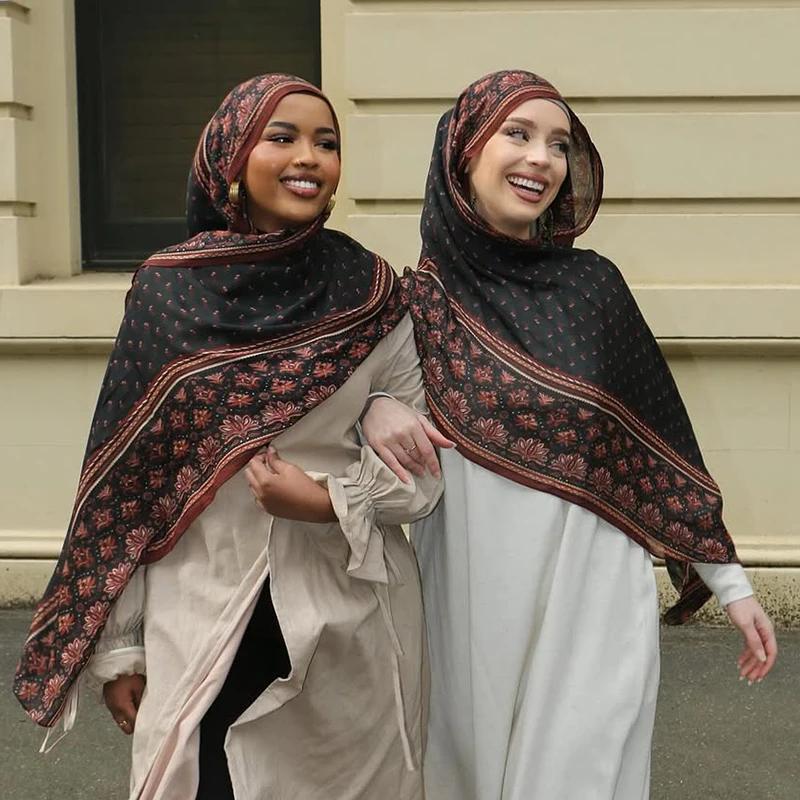 2025 Luxus Ramadan Neu Aquarell Hijab Print Damen Böhmisch Weich Muslimische Hijabs Stirnband Schal Wickeltuch Kopftuch Islamisch