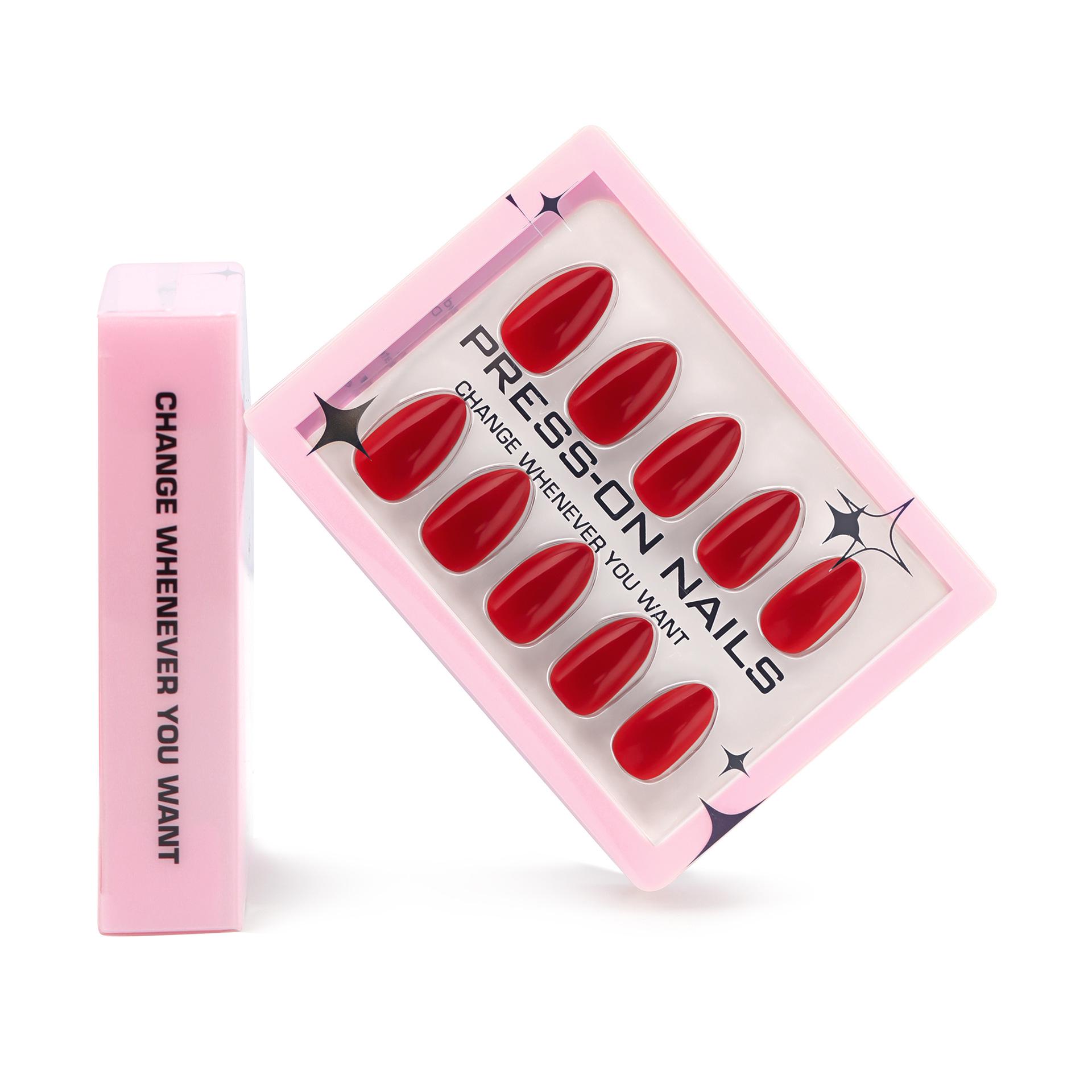 Luxury 30-Piece Red Gel Manicure Press-On Nails, Short Almond Shape