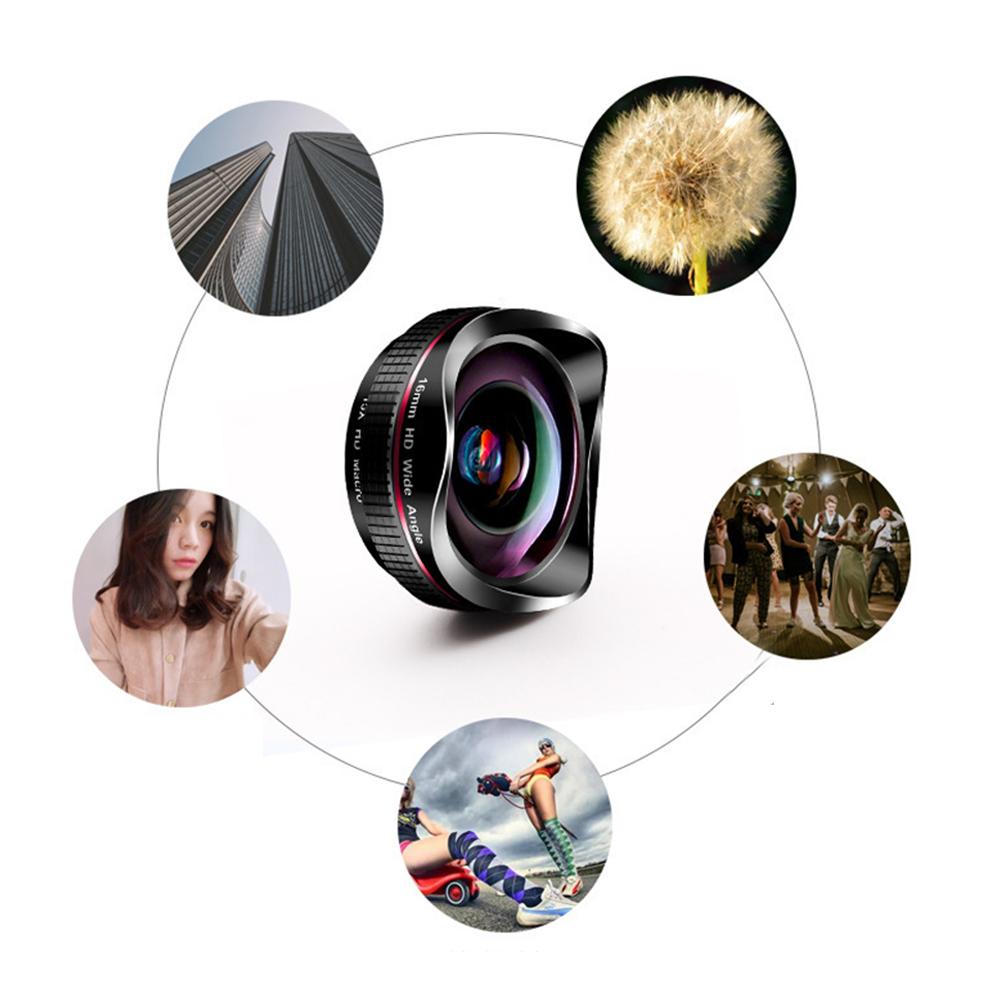 16mm 4K Super Wide Angle Macro Phone Lens 2 In 1 15X Distortionless HD Universal Clip Camera Lens Kit For Iphone Android Lens