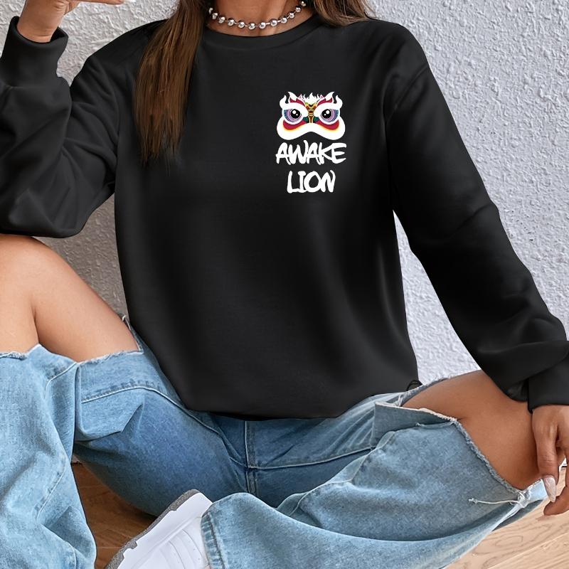 

Printed Crew Neck Sweatshirt for Women, Slim & Flattering, Great for Casual XXL чёрный