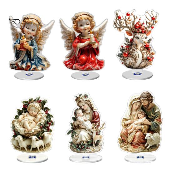 Stable Rotating Base Ornaments Christmas Acrylic 360 Degree Ornament, Double-sided HD UV Printed Angel Figurines Religious 2D Decorative Item