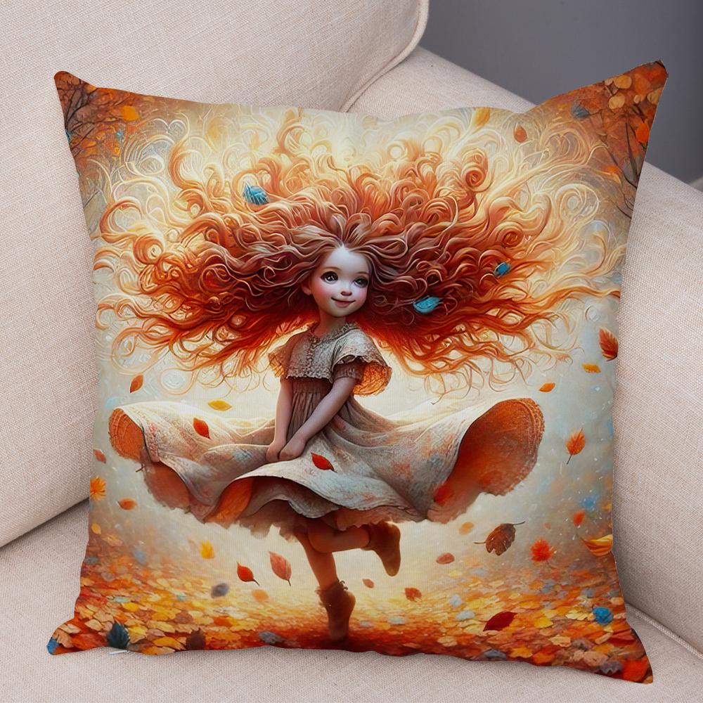 Double Print Cute Cartoon Explosive Hairstyle Cushion Cover Pillowcase Decor for Sofa Home  Super Soft Plush Pillow Case