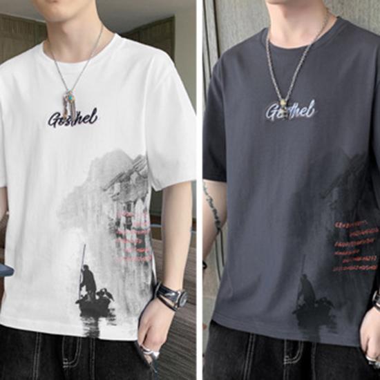 Short Sleeved T-shirt for Men's Thin Summer Trend Ink Style Half Sleeved Casual and Handsome Fashion Top