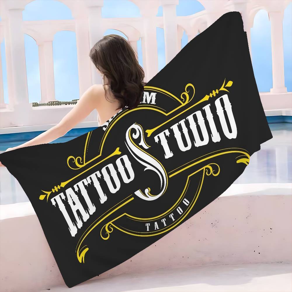 Tattoo Shop Logo Beach Towel Colorful Bath Towels for Girl Microfiber Quick Dry Sand Free Beach Yoga Spa Gym Pool