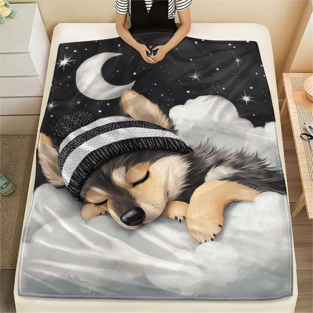 1 Stück Gute Nacht Hunde Aufdruck Flanelldecke, Hohe Qualität, Bequem für Alle Jahreszeiten, Heimdekoration, Wärme und Komfort, Perfekt für Weihnachtsgeschenke
