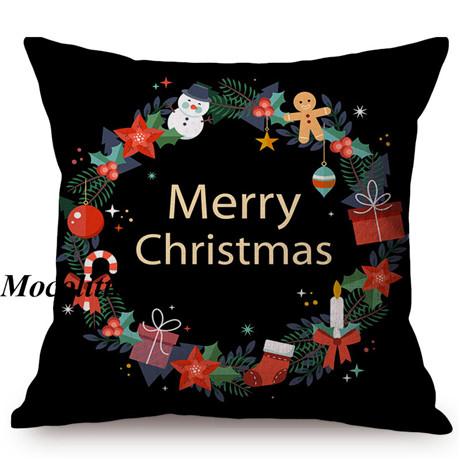 Happy Christmas Decoration Cushion Cover Cotton Linen Geometric Sofa Decorative Christmas Throw Pillow Case Cojines
