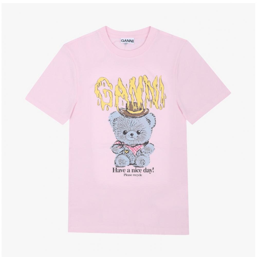 Ganni Women S Cowboy Bear Logo ShorT Sleeve T ShirT A1050074 868