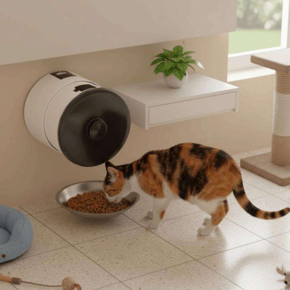 Button/WIFI Control Pet Automatic Feeder Timed Feeding Quantitative Cat Drum Intelligent Feeder Electric Stainless Steel Bowl