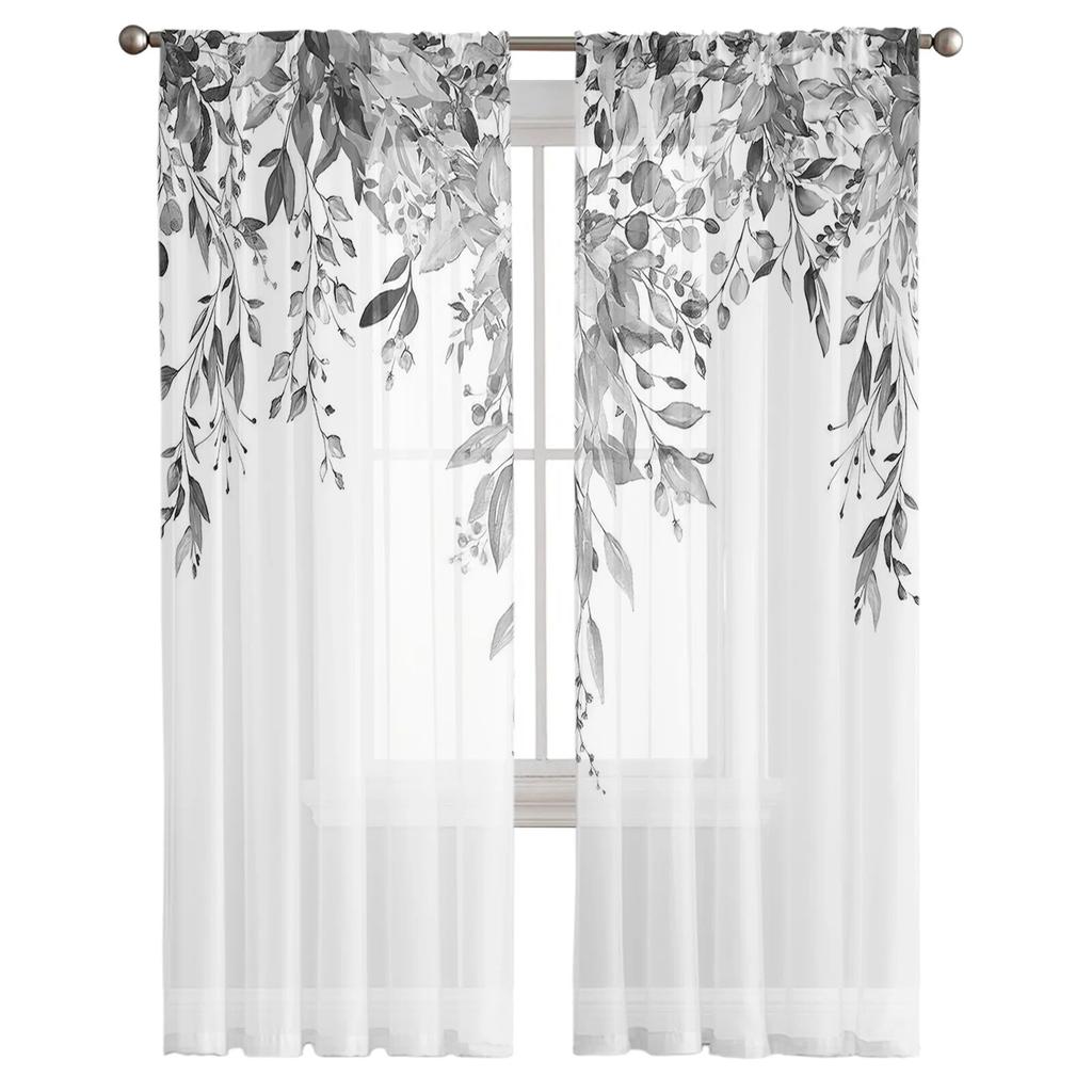 Flowers Watercolor Leaves Sheer Curtains For Living Room Bedroom Tulle Curtain For Kitchen Voile Curtain Blind Panels