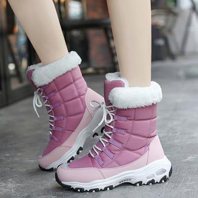 Winter Warm Snow Boots for Women Faux Fur Lining Waterproof Mid-Calf Ankle Booties Anti-Slip Outdoor Shoes Women's Lace Up Walking Hiking Sport Boots