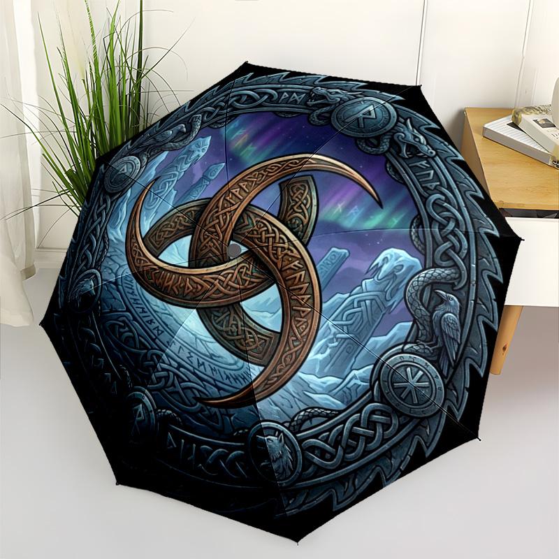 Symbolic Artwork Pattern Umbrella, Portable and Foldable Design, 8 Ribs, a Casual Accessory for Halloween, Christmas, and Birthday Gifts.