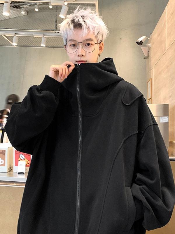 Men's Solid Color High-End Casual Loose Hooded Cardigan for Spring & Autumn