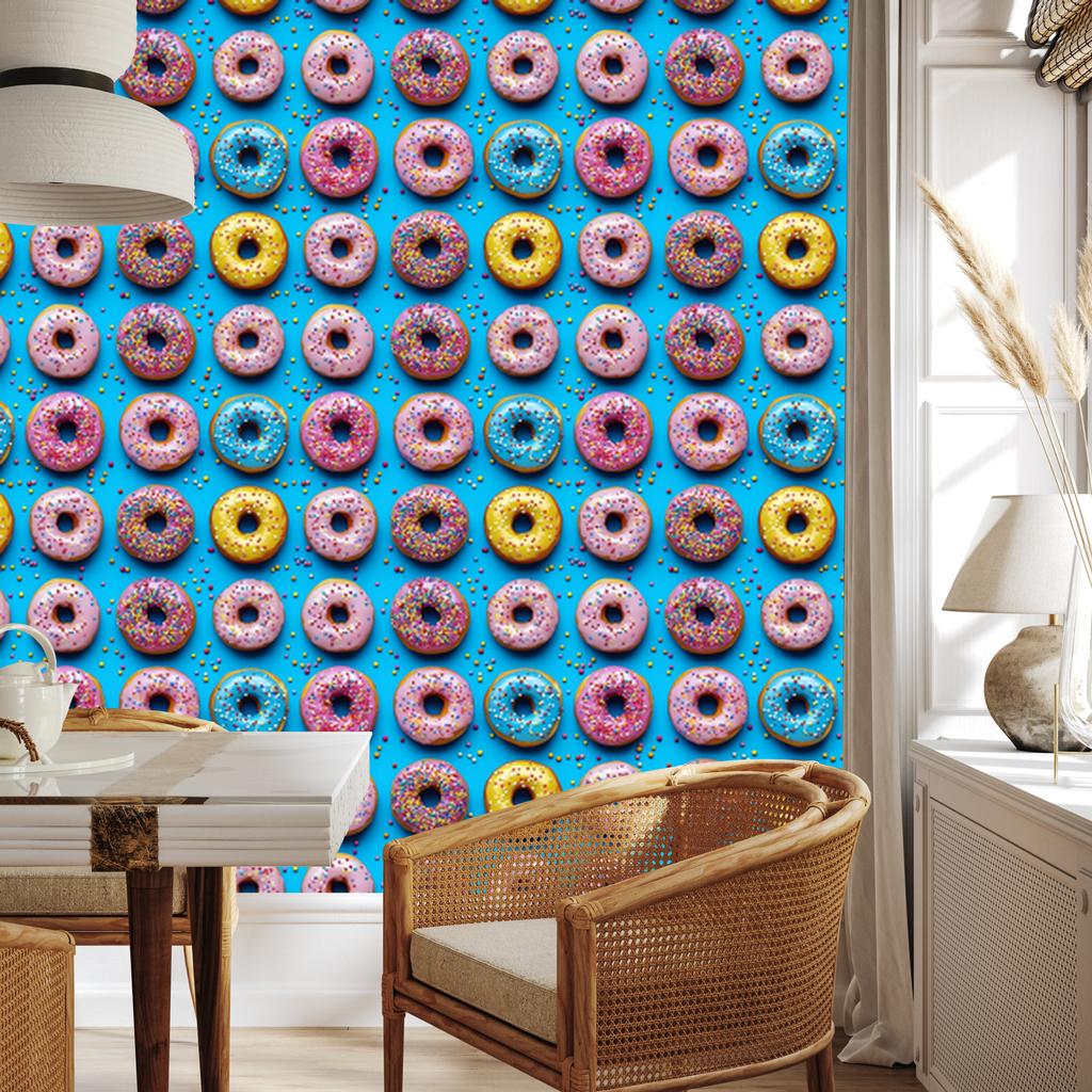 Colorful Donuts Wallpaper In Turquoise and Blue for Living Room and Bedroom 50x1000