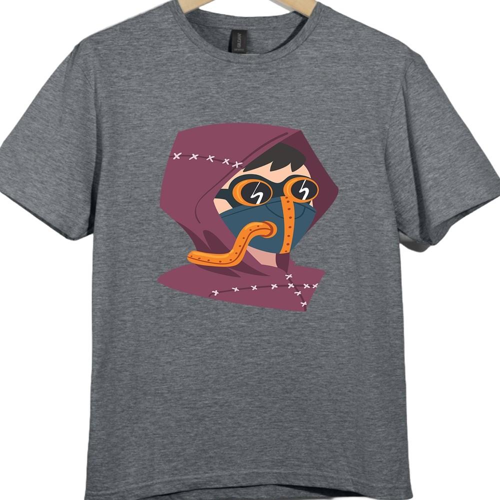 Hooded Cyberpunk T Shirt Neon Mask Futuristic Hacker Techwear Tee