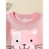 European sizes Pink Cat Face Crewneck Sweatshirt for Kids, Featuring a White Patch. Ideal for Sports And Casual Outings, Soft And Comfy