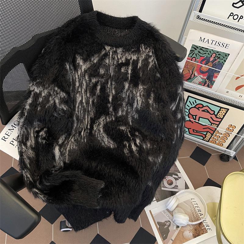 Unisex Sweter z Sztucznego Futra Mink Tie-Dye Retro – Przytulny, Miękki i Ciepły Zimowy Dzianinowy