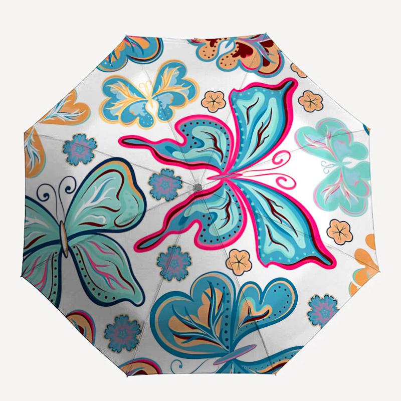 

1pc Butterfly Print Automatic Umbrella - 8-Rib Durable Frame, Portable Fashion Accessory & Holiday Gift yy251117121