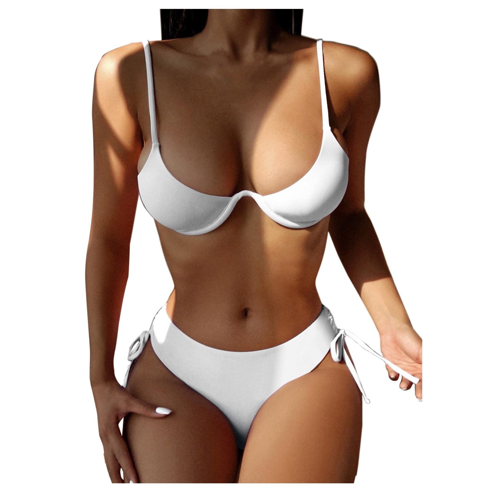 

(Отличный дом)Женский купальник бикини с высокой талией и разрезом на шнурке M белый