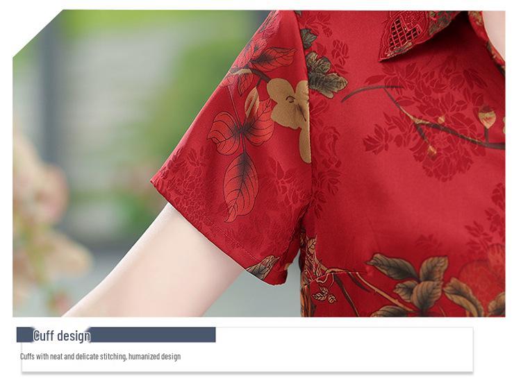 Silk Xiangyunsha Short-Sleeve Top for Middle-Aged Women