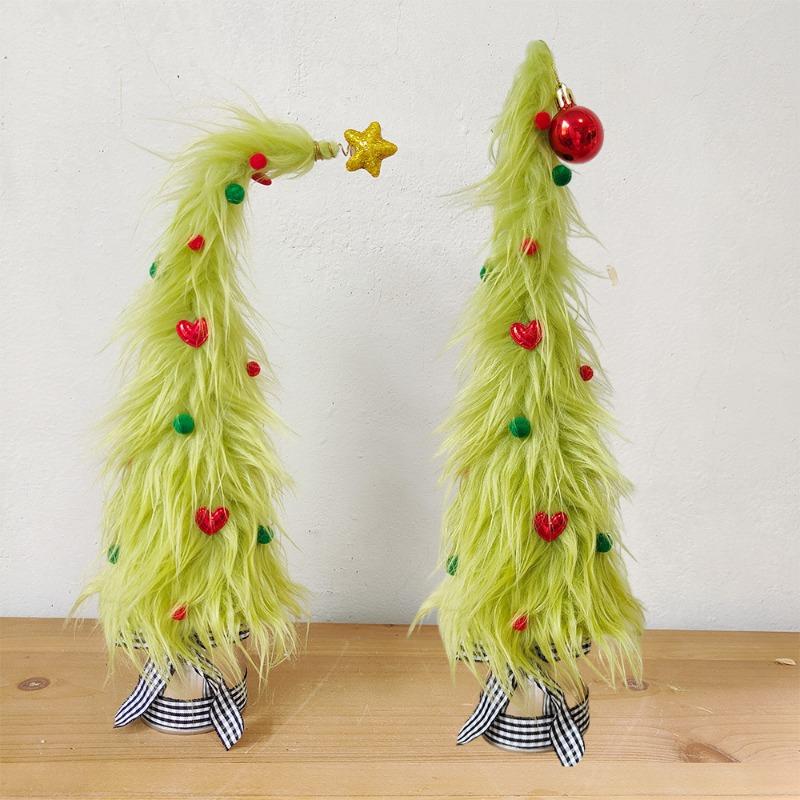 2 szt./zestaw Pluszowa choinka w żelaznym wiaderku Giętka dekoracja na biurko ze świąteczną zielenią Oszczędzająca miejsce dekoracja świąteczna