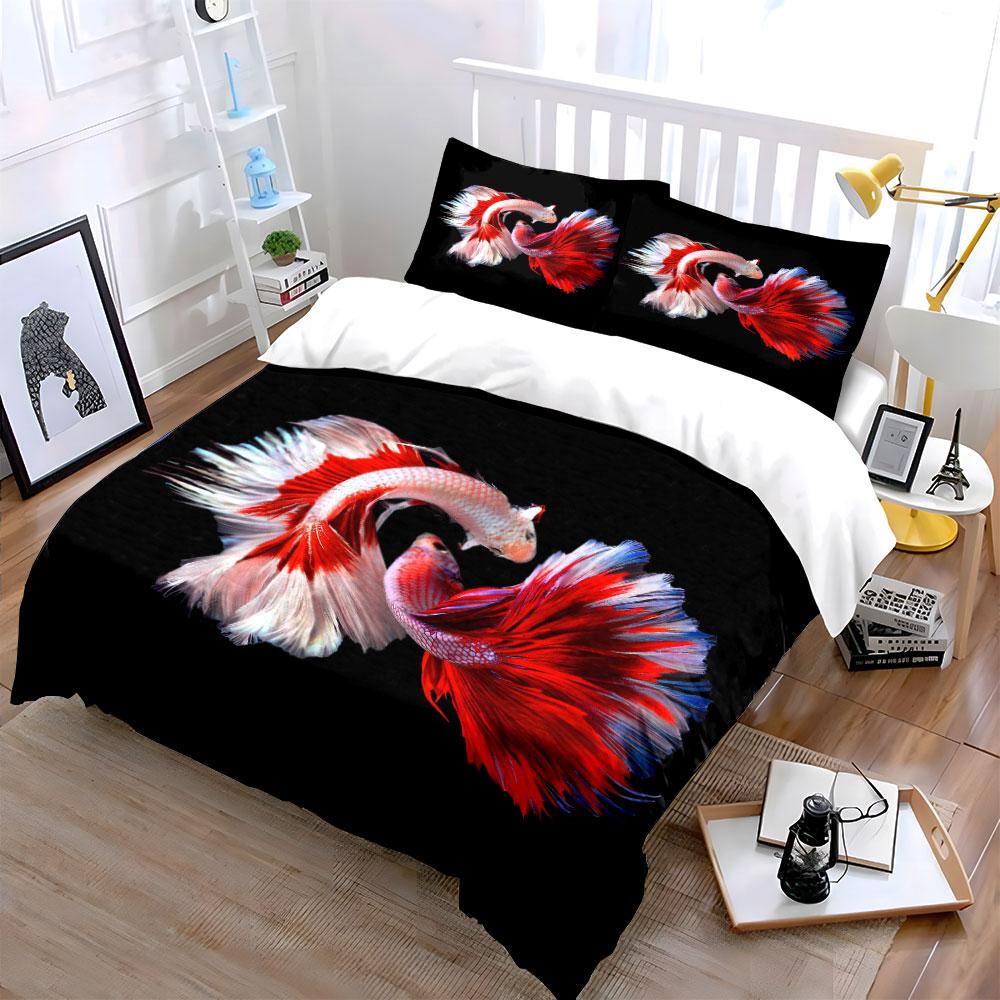 Buntes Kampffisch-Kunst-Set Mehrere Größen Kinder- und Schlafzimmer für Erwachsene Exquisites 3-teiliges Bettwäsche-Set, Geschenk