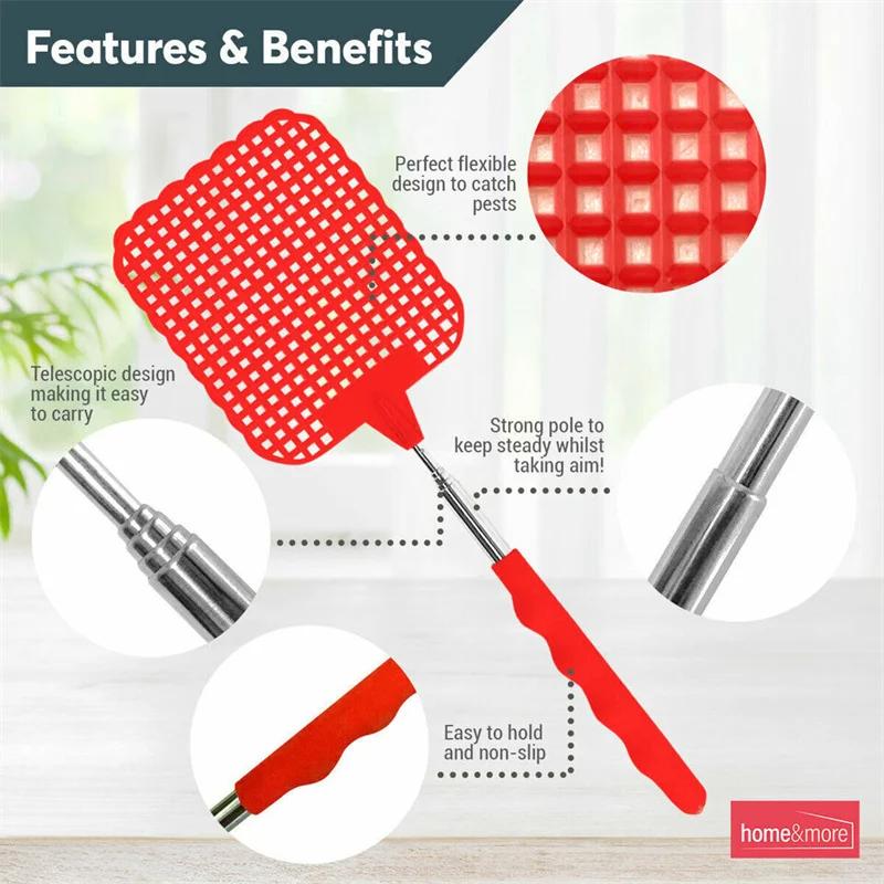 1PC Adjustable Fly Swatters Plastic Flyswatter Telescopic Home Long Handle Flapper Insect Killer Wholesale New Household Tools