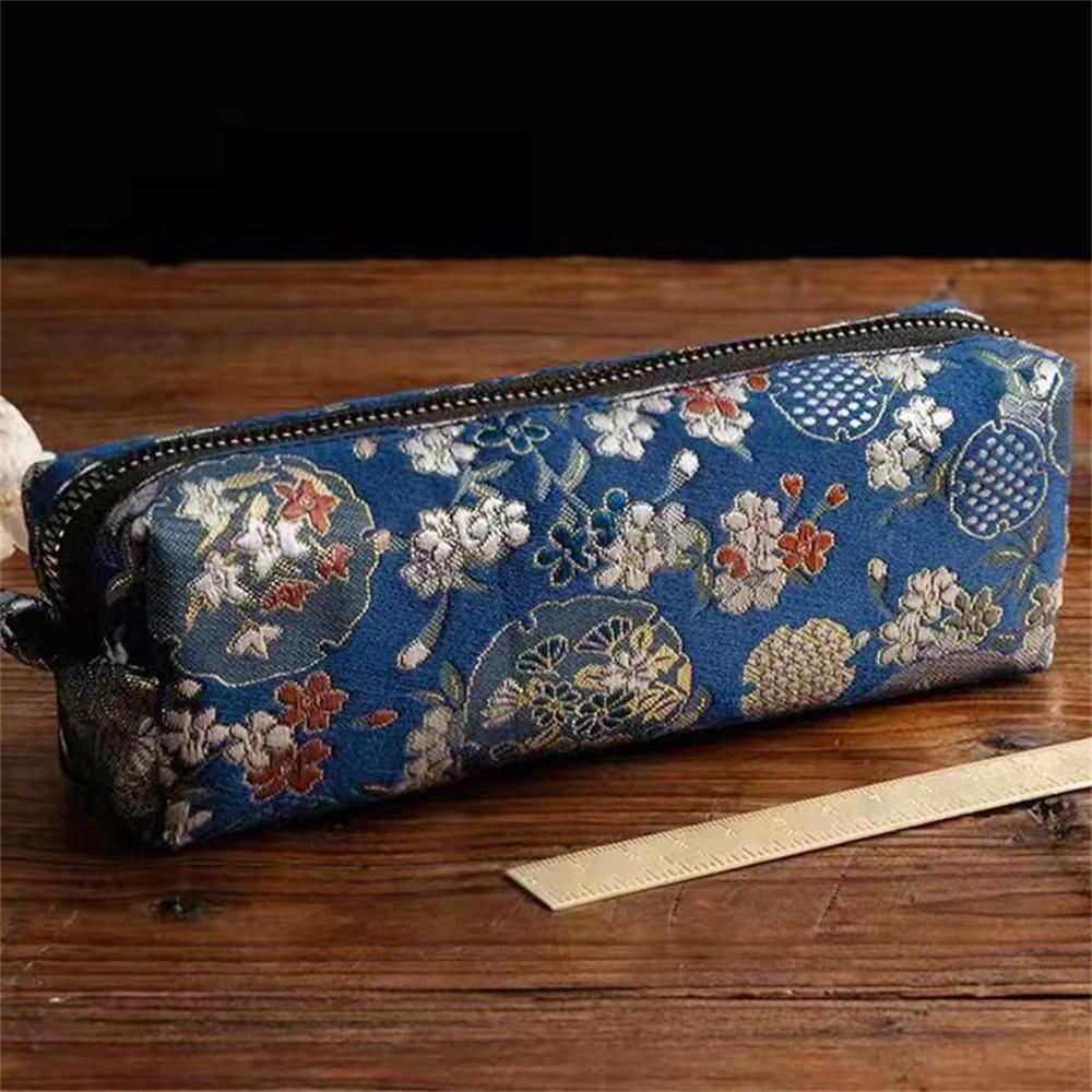 Embroidery Pen Box Simple Chinese Pen Holder Student Pencil Bag Large Capacity Cute Stationery Case For Classroom Stationery